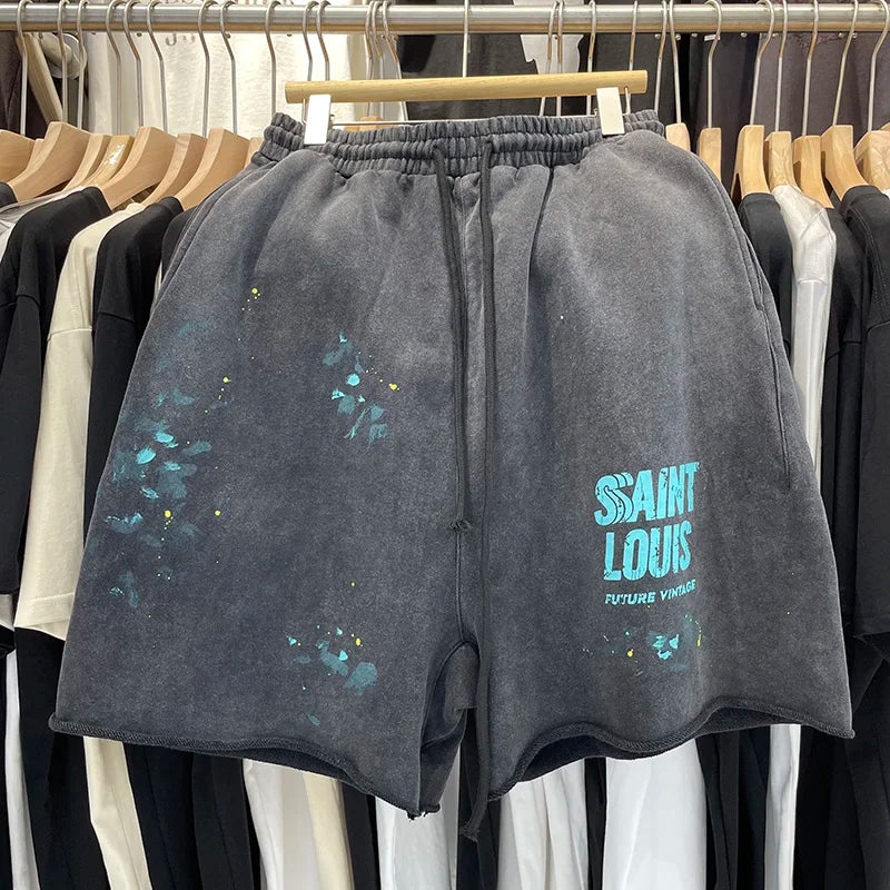 SAINT LOUIS Ink Spray Retro Style Shorts