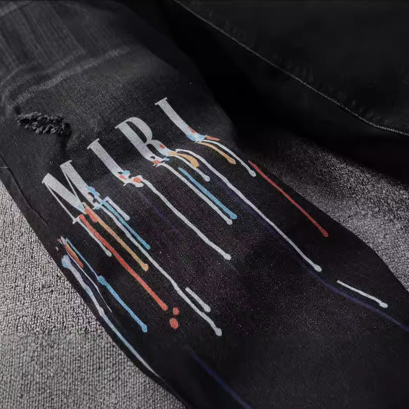 Men’s Coloured Letters Black Jeans