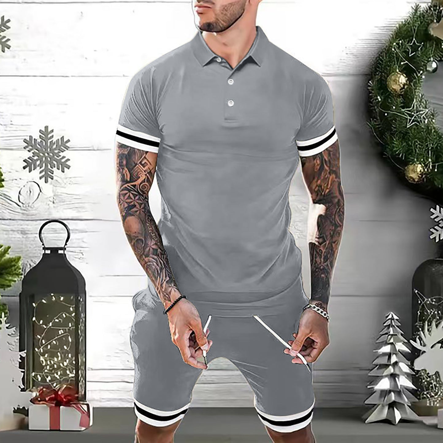 Mens Short Sets 2 Piece Outfits Polo Shirt Fashion Summer Tracksuits