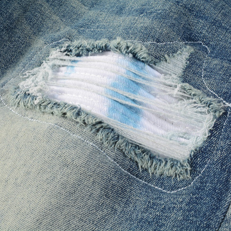 Ripped Color Patch Jeans Retro
