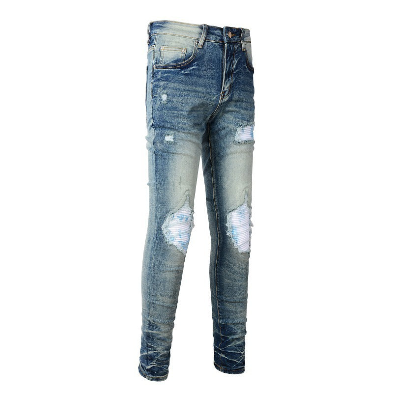 Ripped Color Patch Jeans Retro