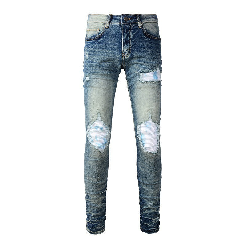 Ripped Color Patch Jeans Retro