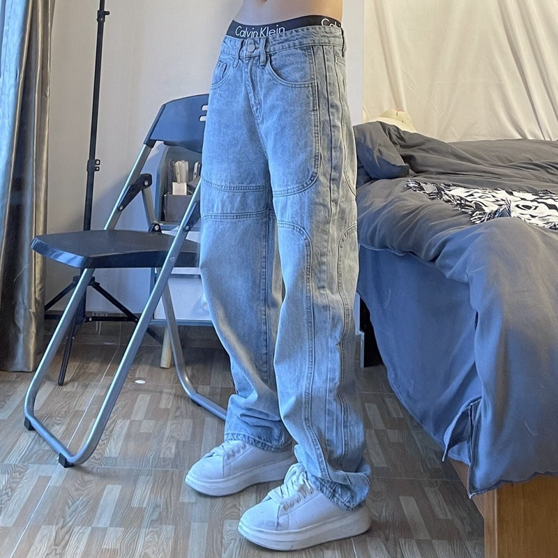 Men’s Straight Retro Washed Jeans