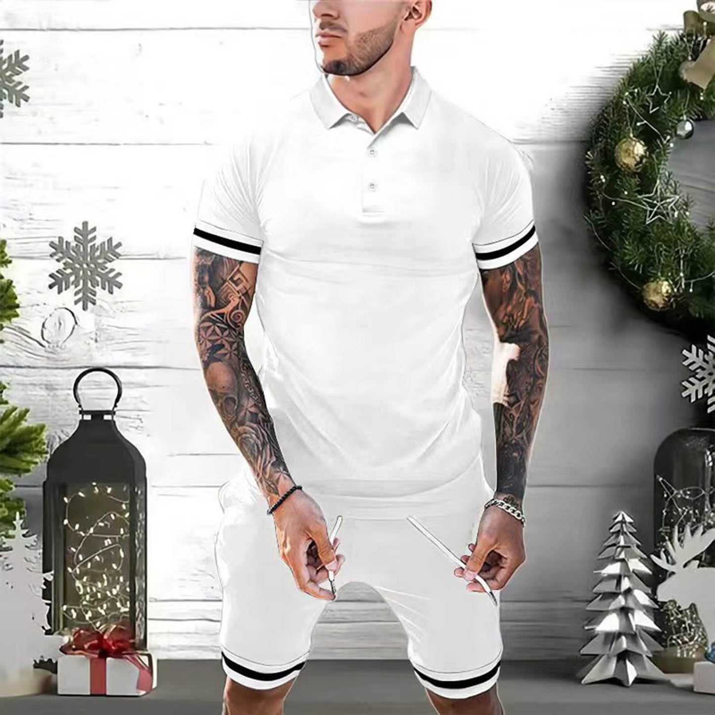 Mens Short Sets 2 Piece Outfits Polo Shirt Fashion Summer Tracksuits
