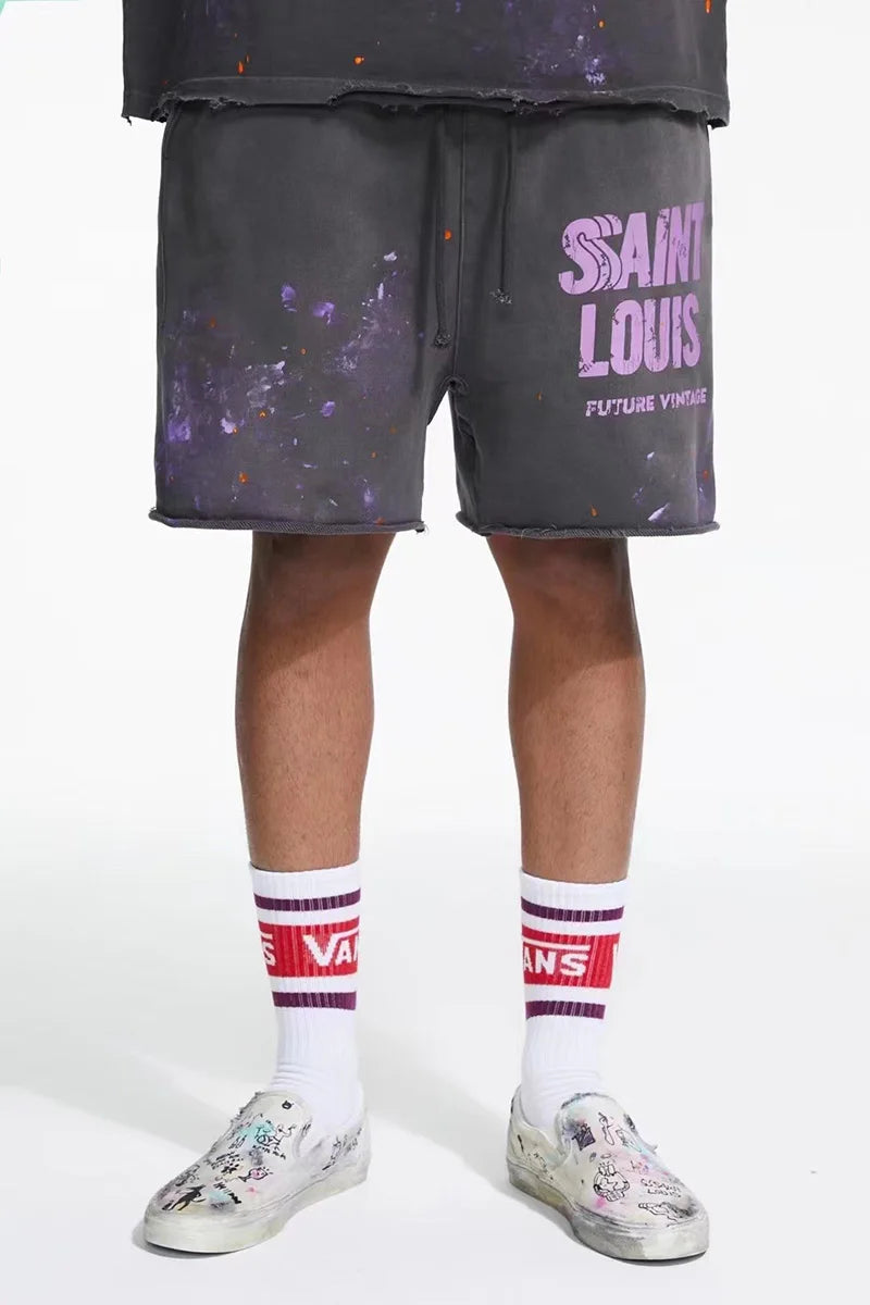 SAINT LOUIS Ink Spray Retro Style Shorts