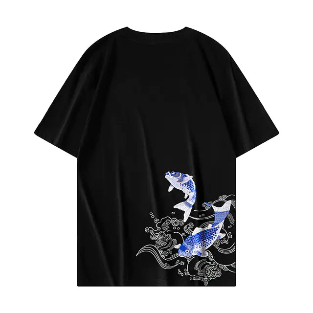 Men's Vintage Chinese Carp Embroidered Summer T-Shirt