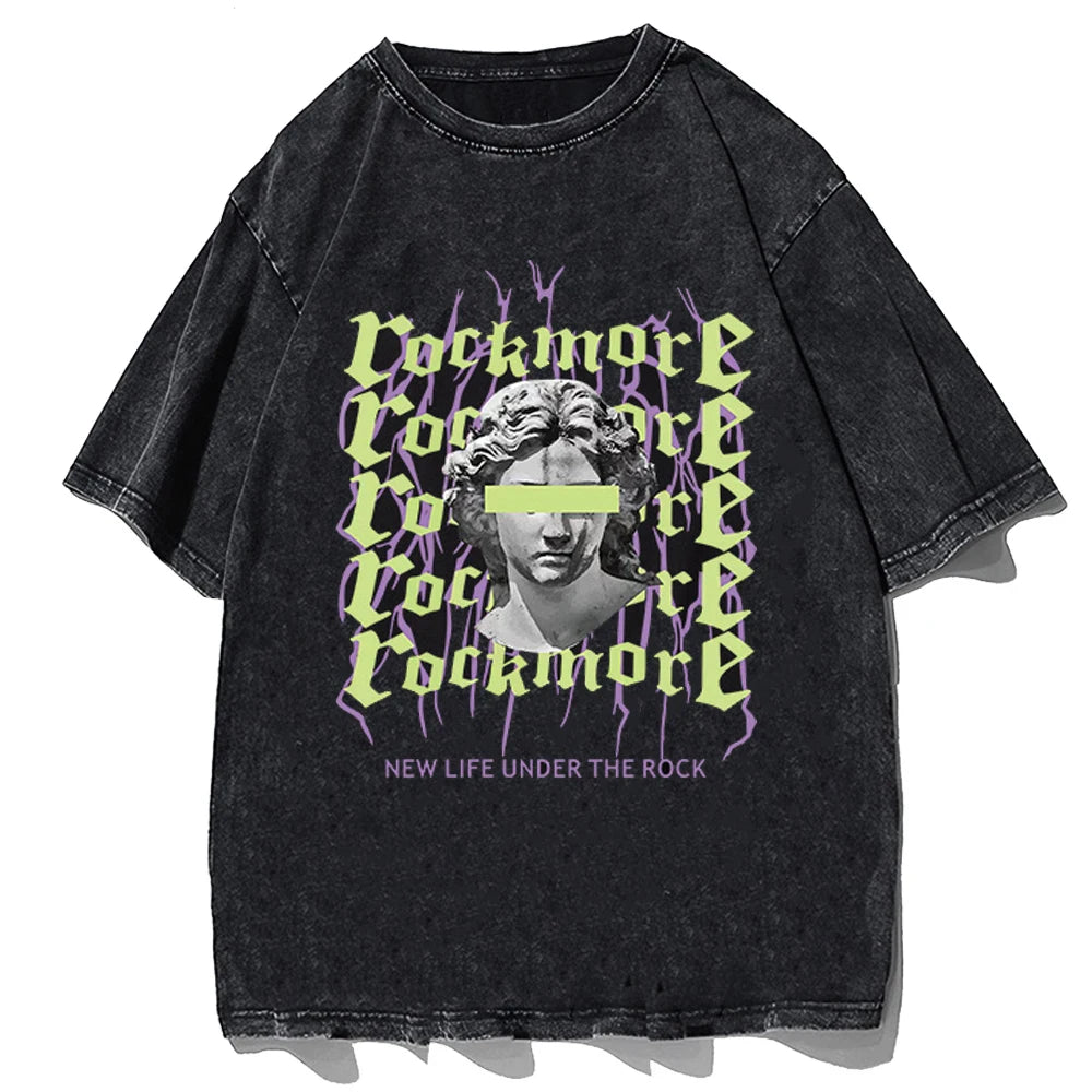 PureFusion Washed Y2K Cartoon Cat T-Shirt for Summer