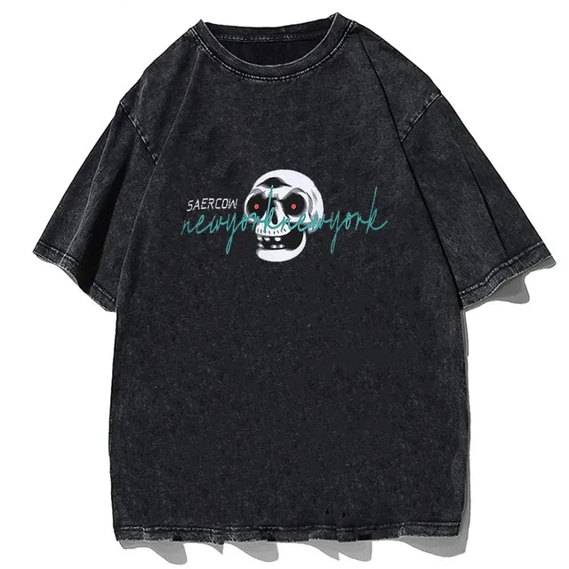 PureFusion Washed Y2K Cartoon Cat T-Shirt for Summer