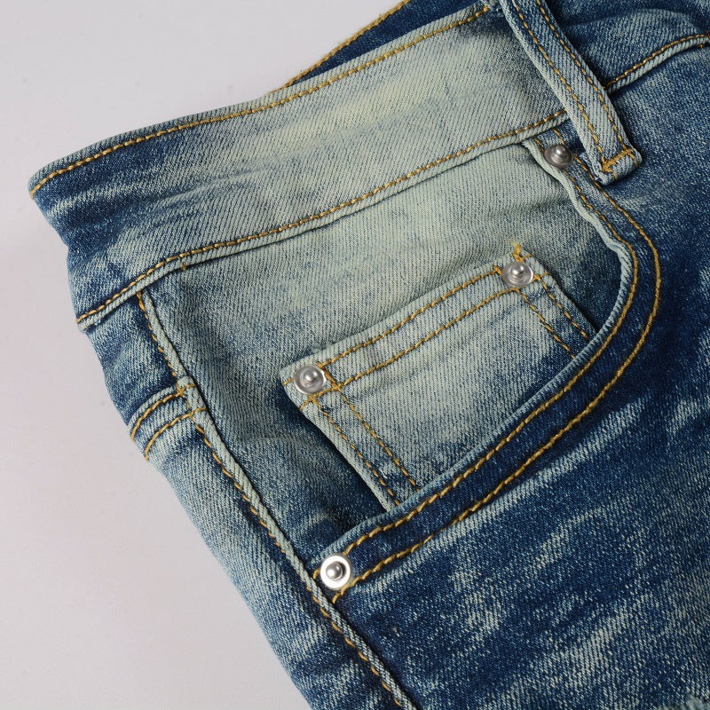 Ripped Color Patch Jeans Retro