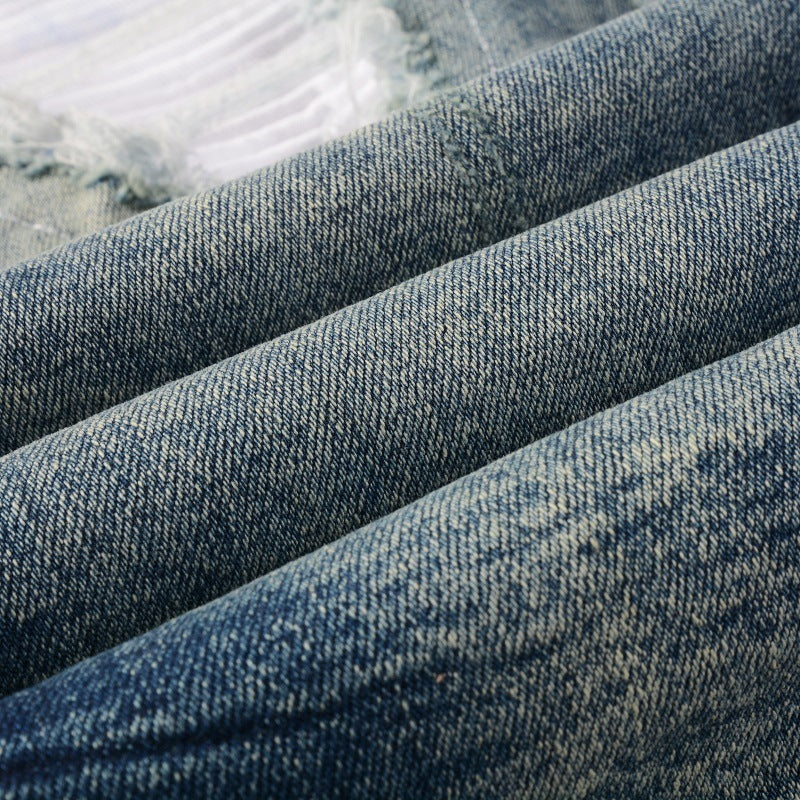 Ripped Color Patch Jeans Retro