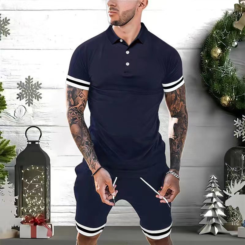 Mens Short Sets 2 Piece Outfits Polo Shirt Fashion Summer Tracksuits