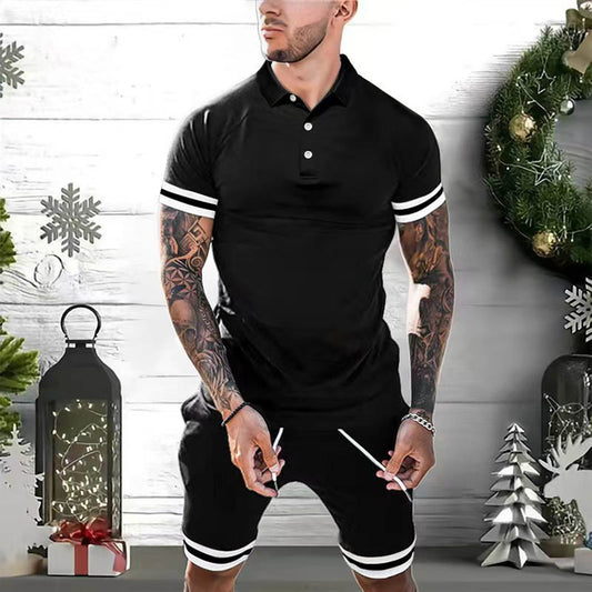 Mens Short Sets 2 Piece Outfits Polo Shirt Fashion Summer Tracksuits