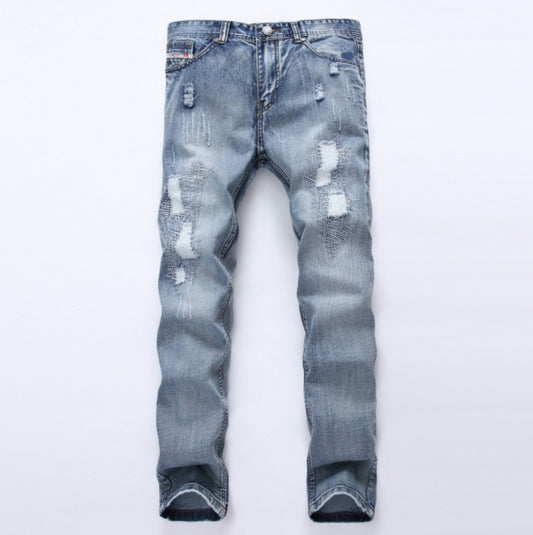PureFusion Fashion Brand Designer Men’s Ripped Jeans Light Blue Slim Fit