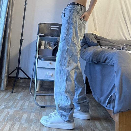 Men’s Straight Retro Washed Jeans