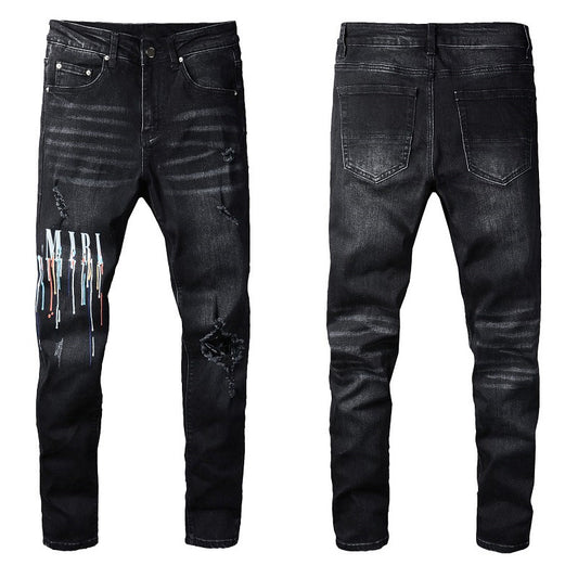 Men’s Coloured Letters Black Jeans
