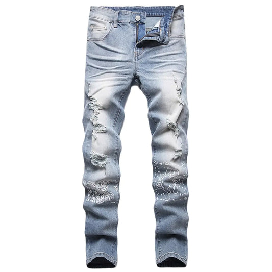 PureFusion Men’s Stretch Slim Fit Jeans Straight Leg Distressed Comfort Flex Waist
