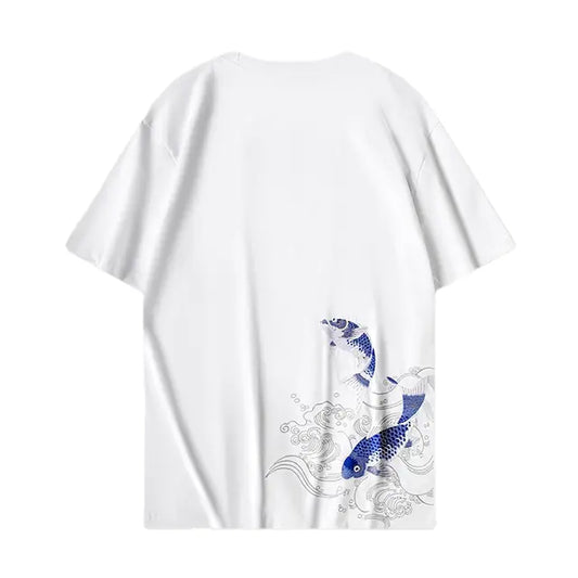 Men's Vintage Chinese Carp Embroidered Summer T-Shirt
