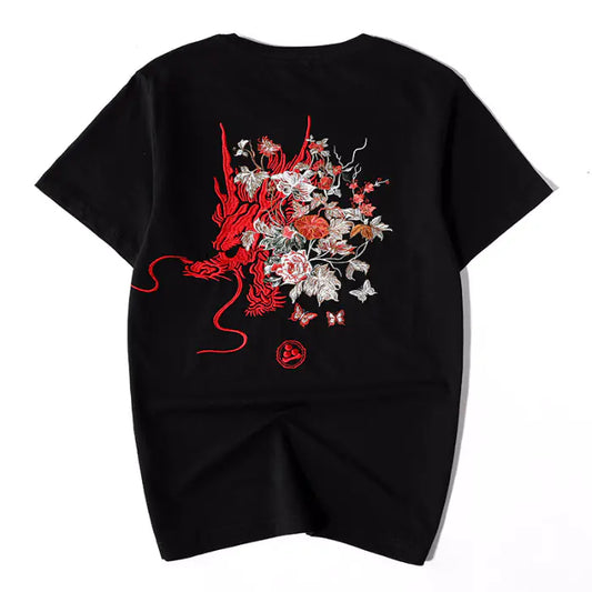 Men's Embroidered Short Sleeve T-Shirt - Chinese Style