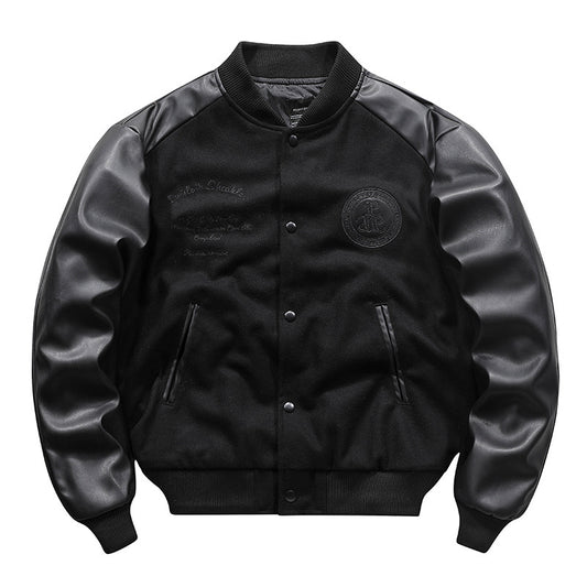 PureFusion Retro Woolen Coat Stitching Embroidered Flight Jacket