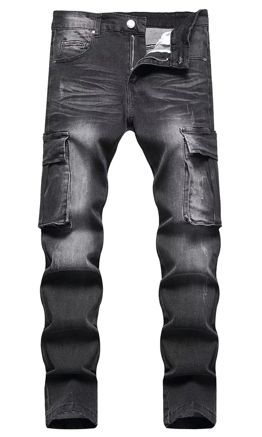 Men’s Cargo Jean’s Slim Fit Straight Leg Denim Pants