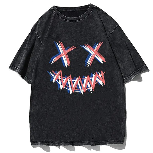 PureFusion  Washed Y2K Cartoon Cat T-Shirt for Summer
